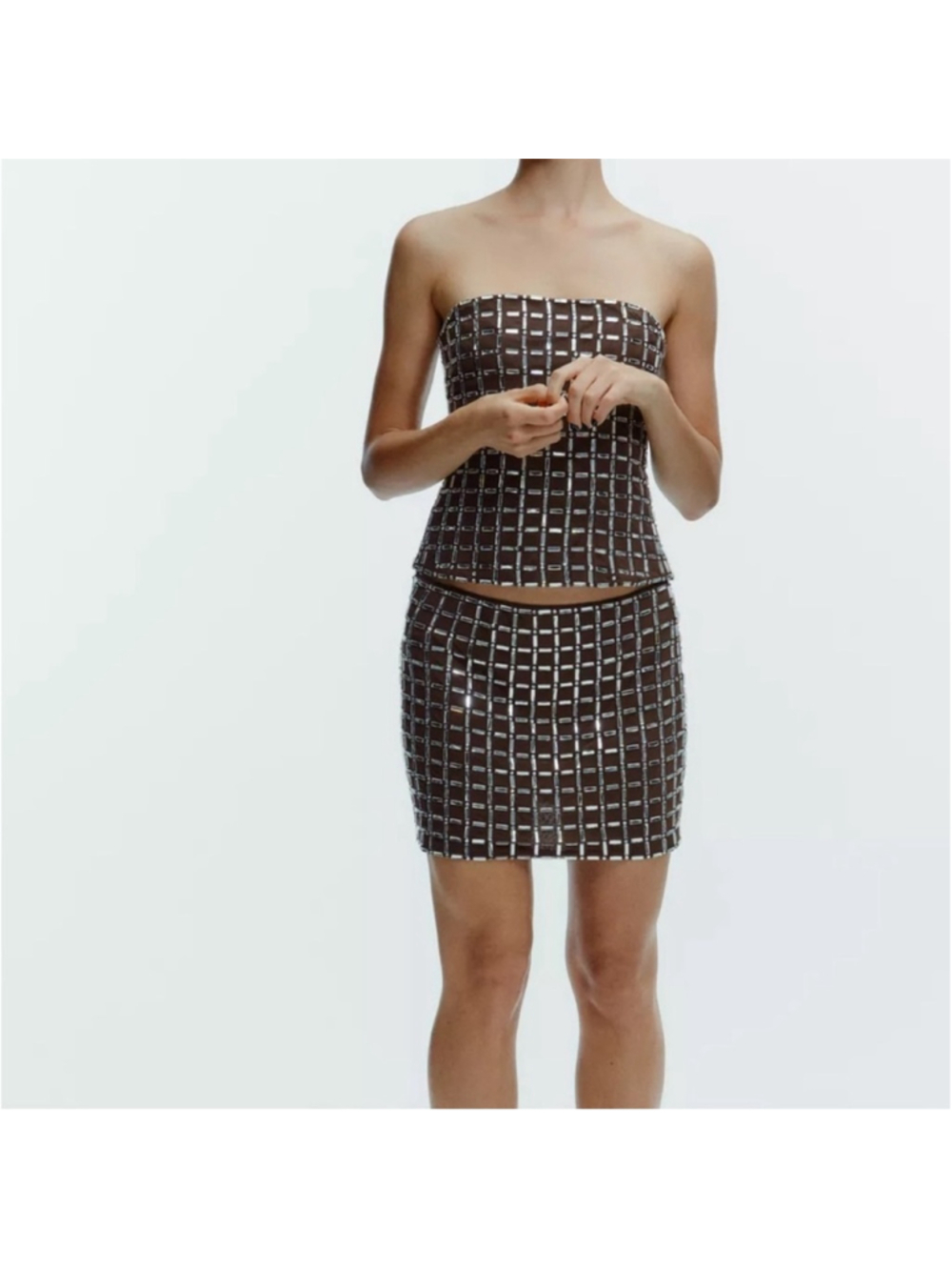 Zara Brown Sparkly Mini Skirt part of Coord Matching Skirt Set L NWT - Picture 4 of 6